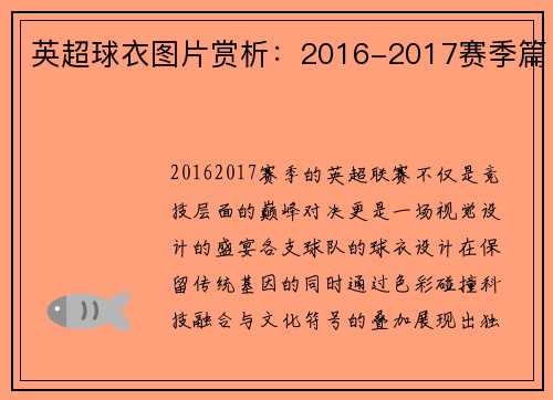 英超球衣图片赏析：2016-2017赛季篇